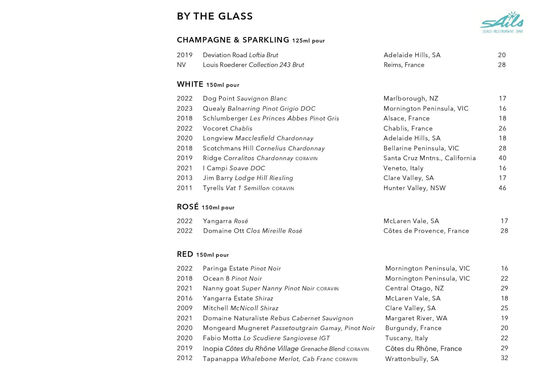 Sails Wine List Page 001
