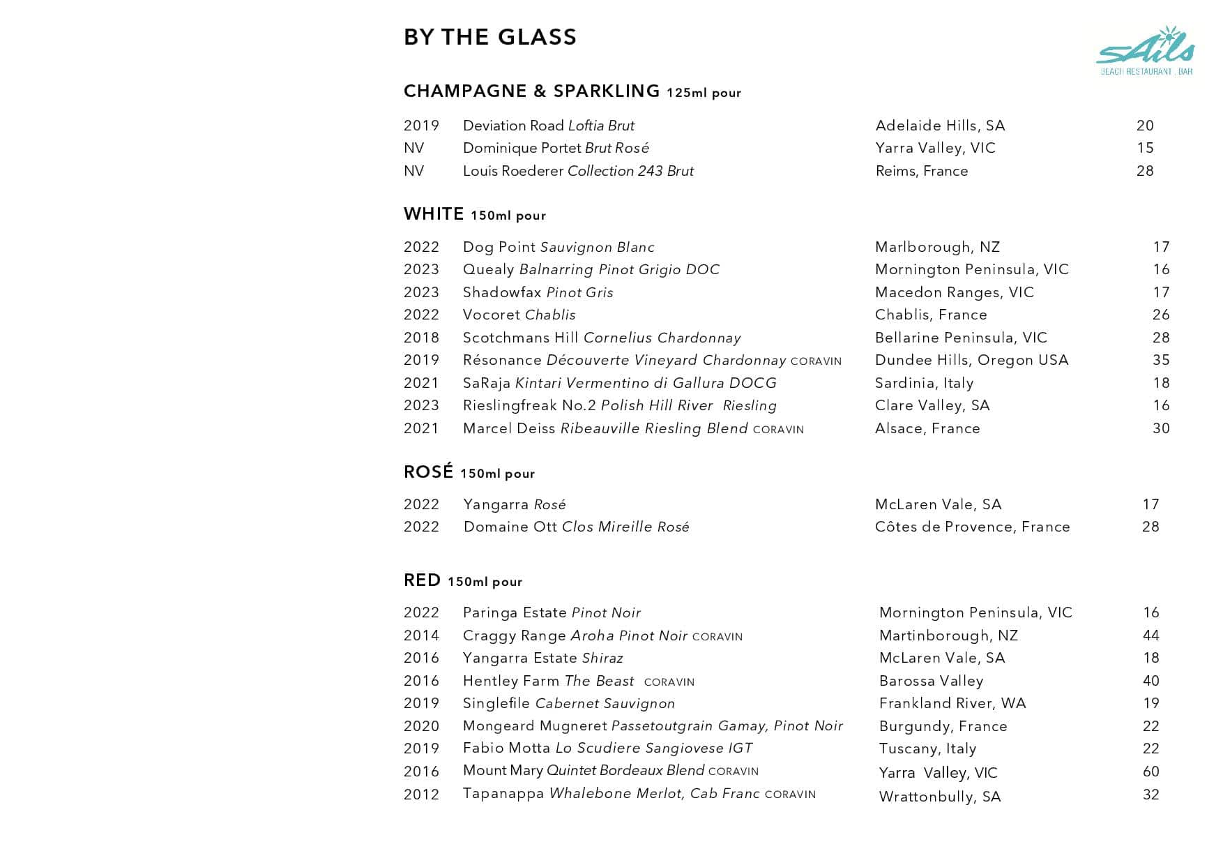 Sails Wine List Page 001